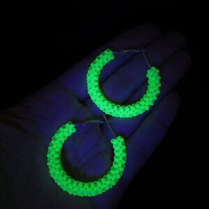 Uranium glass beadwoven hoop earrings